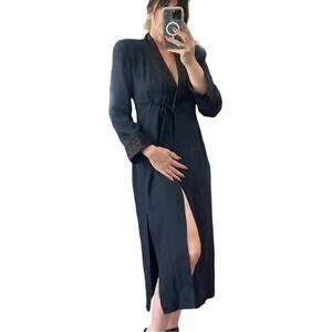 Vintage Beau David Navy Wool Blend Evening Robe With Side Slit